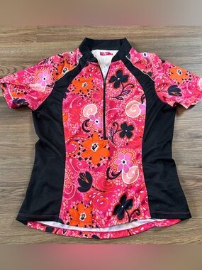 Terry Bicycles Womens Cycling Jersey 1/2 Zip Pink Floral XL Short Sleeve Pockets